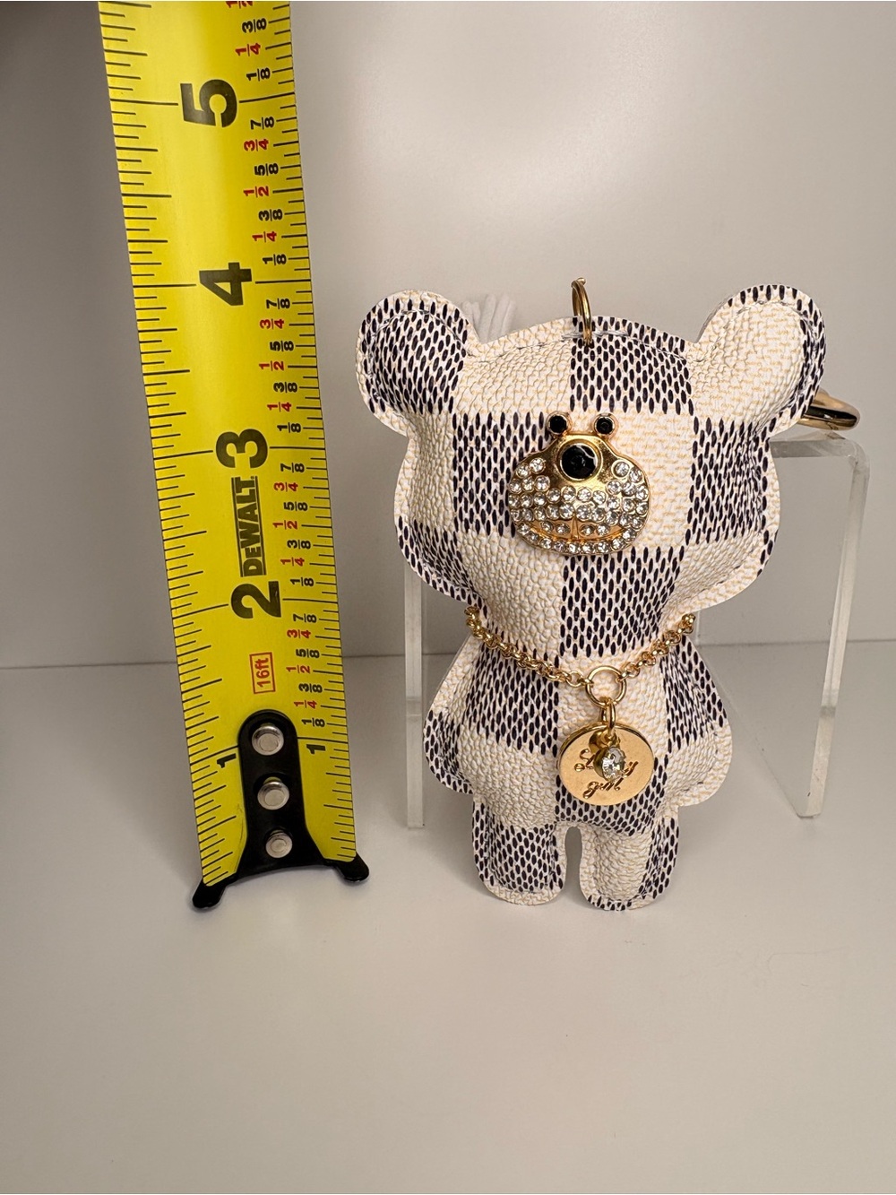 Checkered Black & White Bear Keychain Bag Charm - Picture 5 of 5